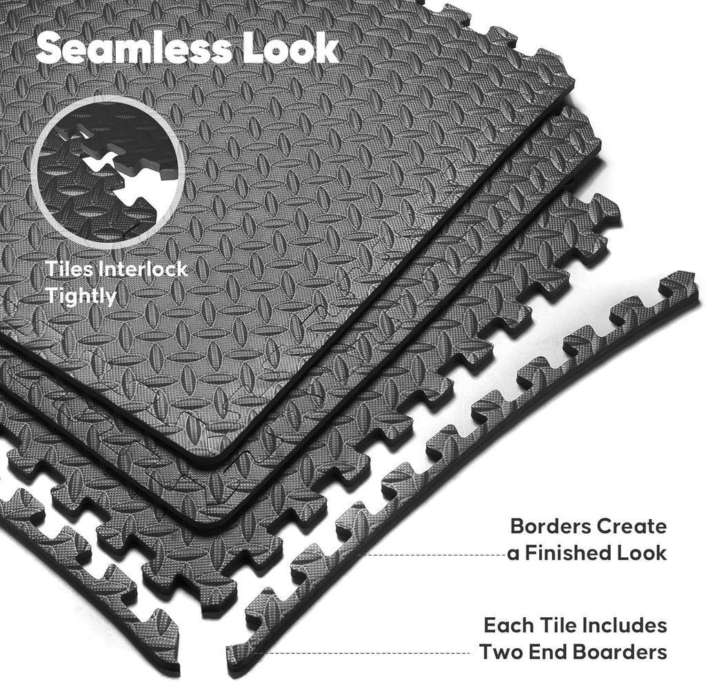 Puzzle Exercise Mat by Home Gym - EVA Interlocking Foam Tiles for Workouts & Play - Black, 24x24 in, 16 Pack