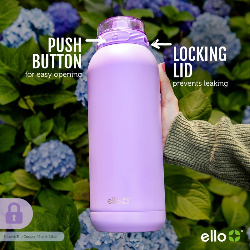 Ello Cooper 18oz Kids Stainless Steel Water Bottle with Straw and Carry Handle, Double Walled and Vacuum Insulated Metal, Leak Proof Locking Lid with Soft Silicone Spout, Reusable, BPA Free, Lilac