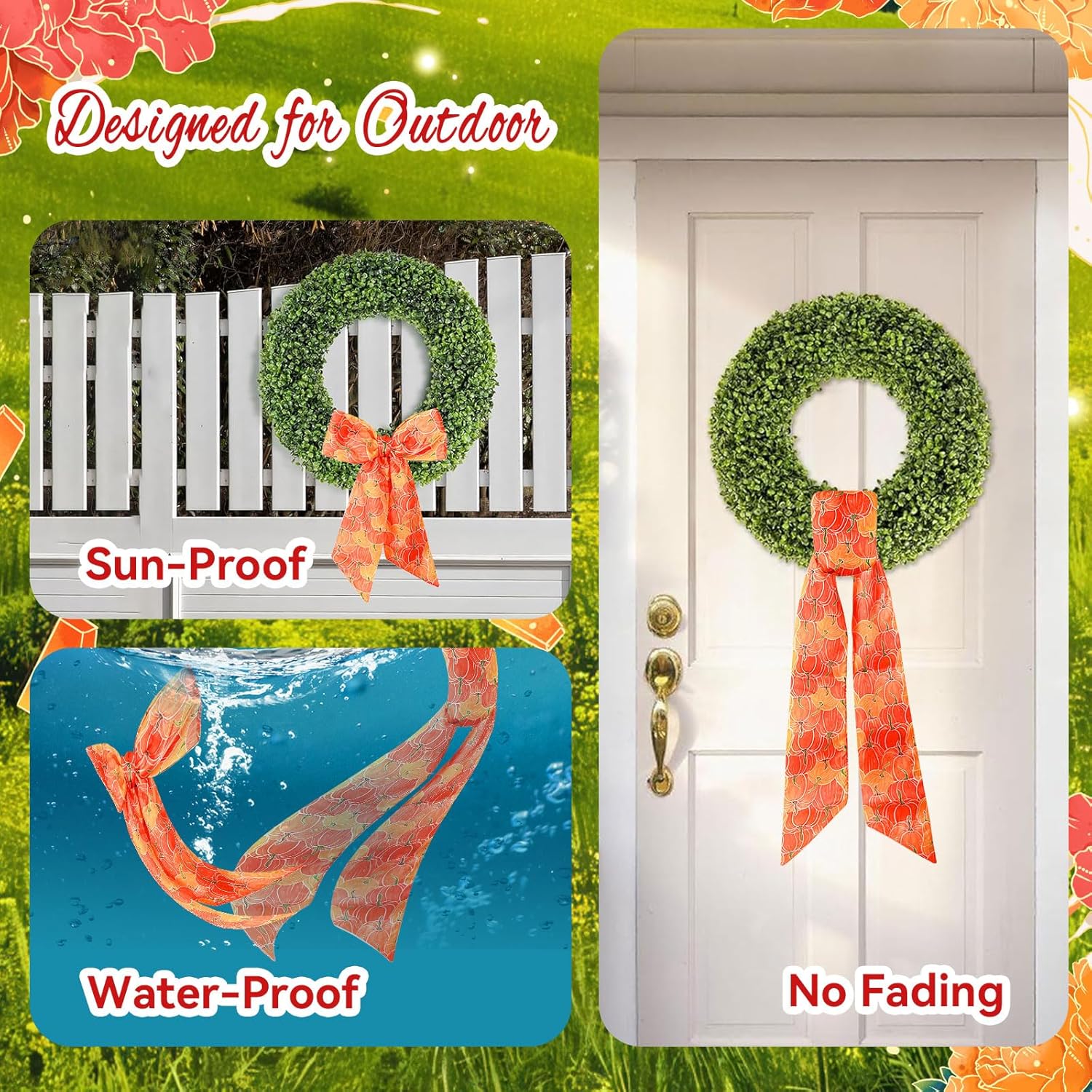 Regine Switzerland Wreath Sash - 2-Piece Fall & Winter Design for Front Door | 4.5 x 56 in, Sun-Proof & Water-Proof