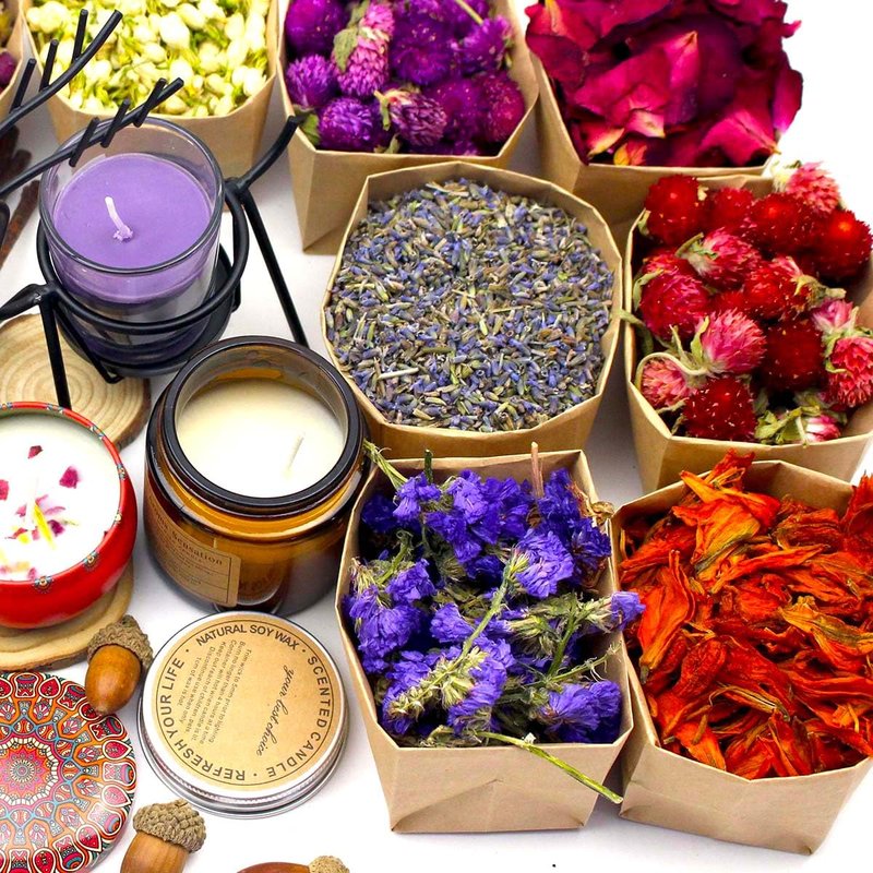20 Pack*0.28oz Organic Dried Flowers|Linen Bag&Bamboo Clamp,Gluten-Free,Candle Soap Making,Lavender,Pink Rose,Jasmine and More