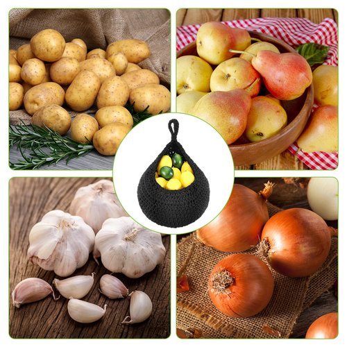 Dandat 3 Pcs Large Hanging Fruit Baskets for Kitchen Teardrop Hanging Wall Baskets Bohemian Handwoven Holder for Kitchen Vegetable Onion Potato Storage Pantry Decoration(Black)