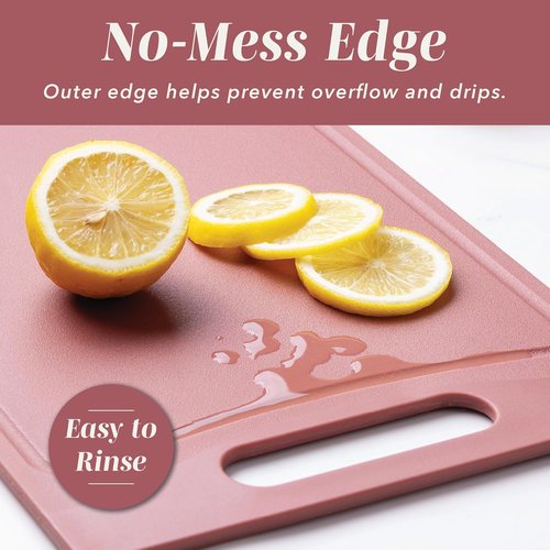 COOK WITH COLOR Non-Slip Cutting Board Set - Easy Grip Handle for Meat, Veggies & Fruits | 4 Boards in Rose