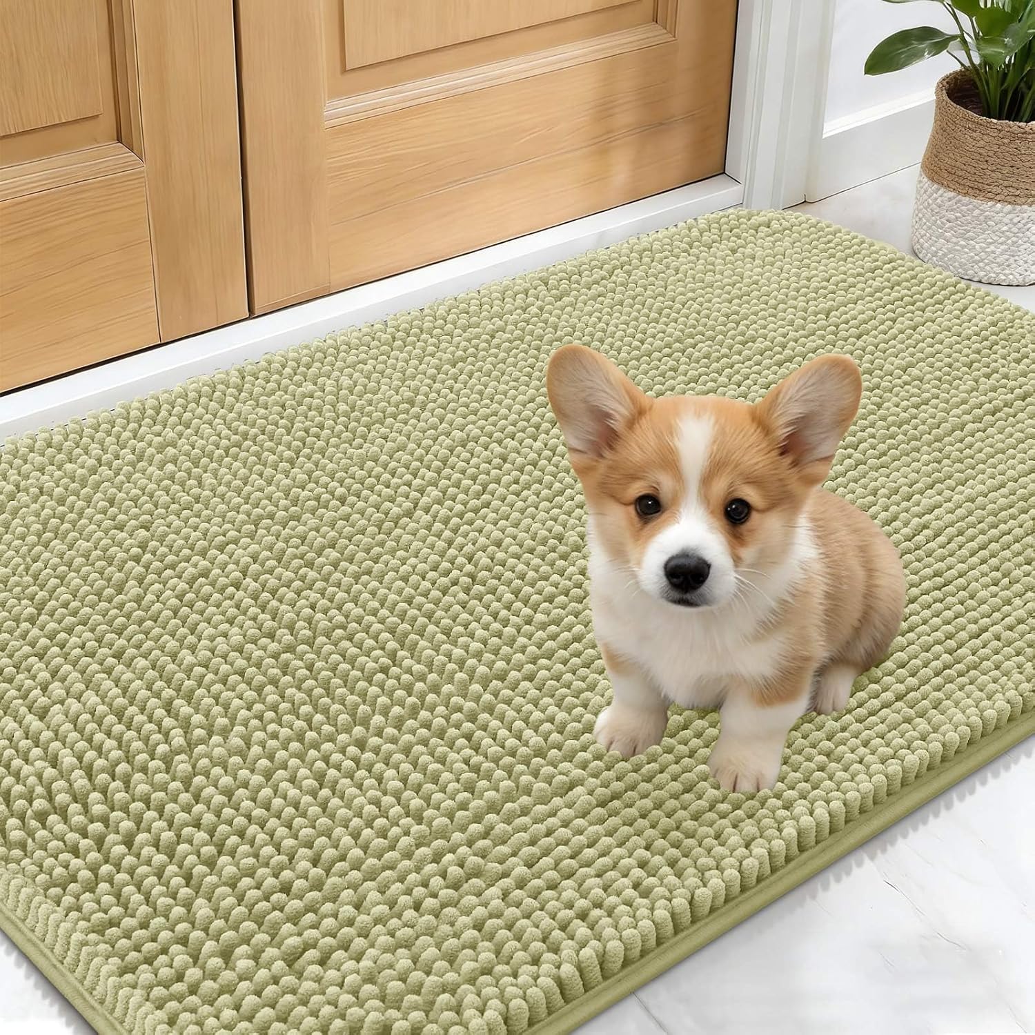 OLANLY Dog Door Mat - Absorbent Non-Slip Washable Mud Mat for Indoor Use | 30x17 Inches, Vanilla
