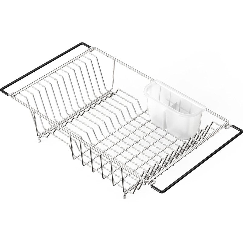 Simple Houseware Large Over Sink Counter Top Stainless Steel Dish Drainer Drying Rack with Utensil Holder, Chrome