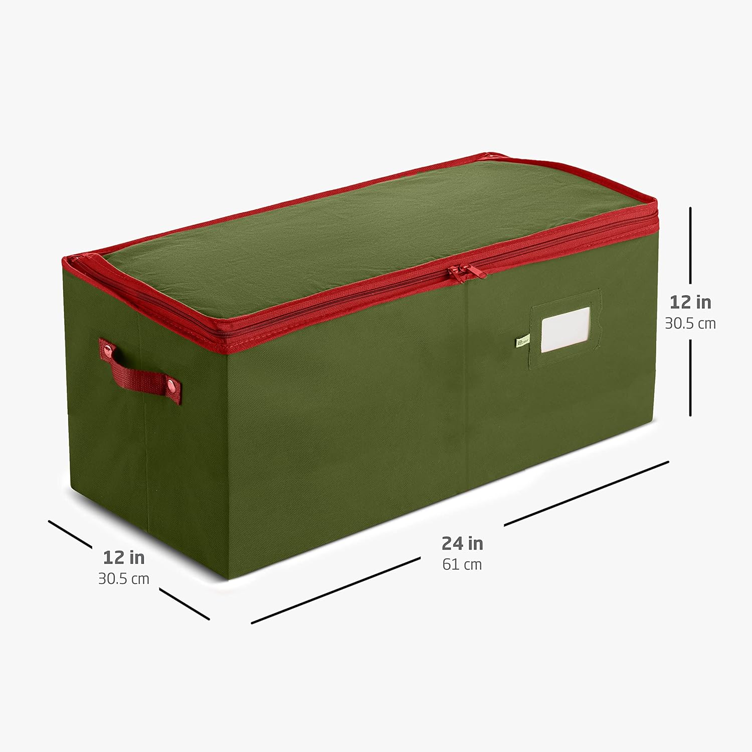 ZOBER Large Christmas Ornament Storage Box - Holds 54 4" Ornaments with Dividers - Durable Green Organizer