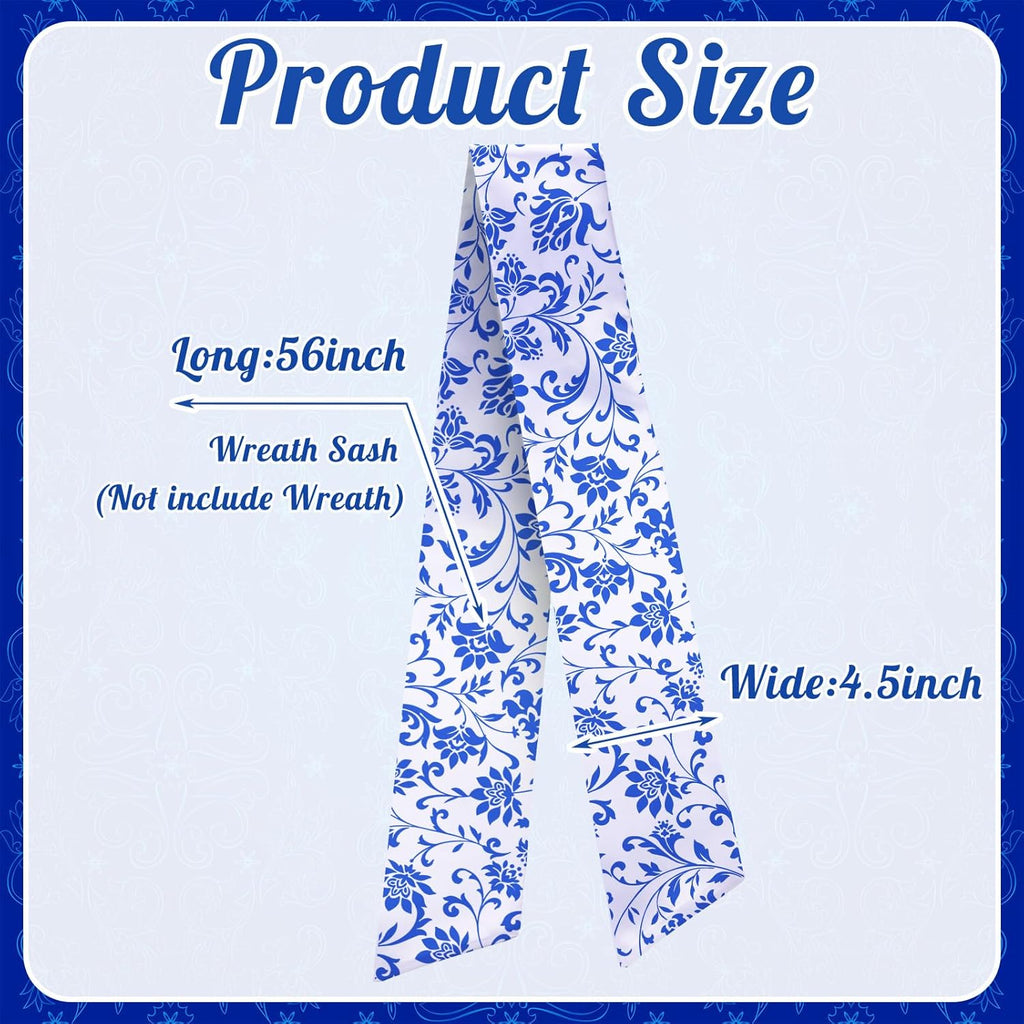 VitalCozy Wreath Sash Set - Elegant Blue Ribbon for Indoor/Outdoor Decor | 4.5" W x 56" L