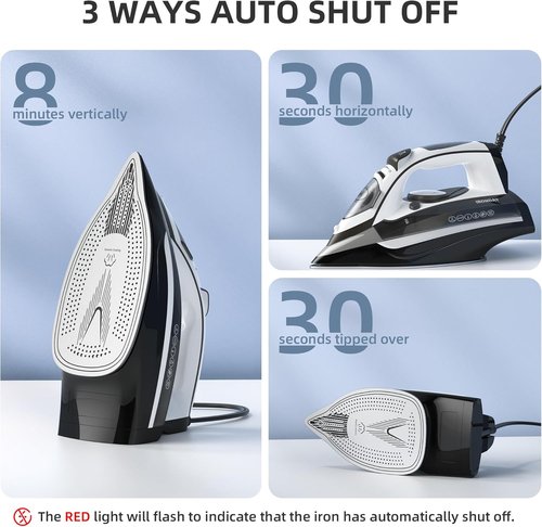 IRONDAY 1700W Steam Iron - Fast Heat-Up in 20 Seconds, Non-Stick Ceramic Soleplate, 14.07oz Water Tank | Auto-Off & Self-Cleaning