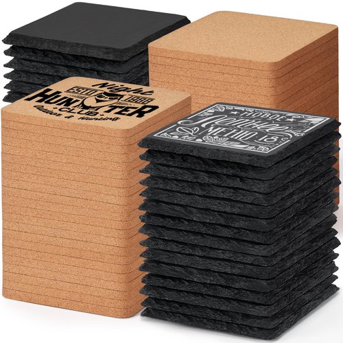 100 PCS Coaster Bulk for Laser Engraving, MAPRIAL 4 Inch 50 PCS Blanks Black Handmade Slate Stone Coasters, 50 PCS Cork Coasters, Engravable Materials for Engraver, Gifts, Crafts, Square