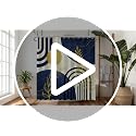 Boho Mid-Century Shower Curtain, Abstract Sun and Leaf Print, 72x72 Inch