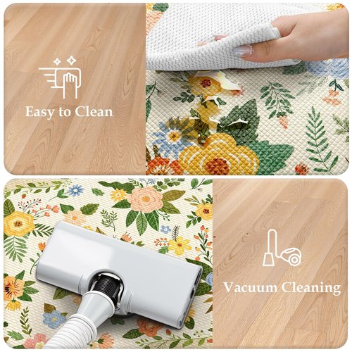 KIMODE Kitchen Mats for Floor Anti Fatigue, Beige Boho Kitchen Rugs Non Slip, Padded Kitchen Floor Mats, Memory Foam Kitchen Mats Cushioned, Standing Desk Mat for Laundry Office Sink 17"x47"+17"x29"
