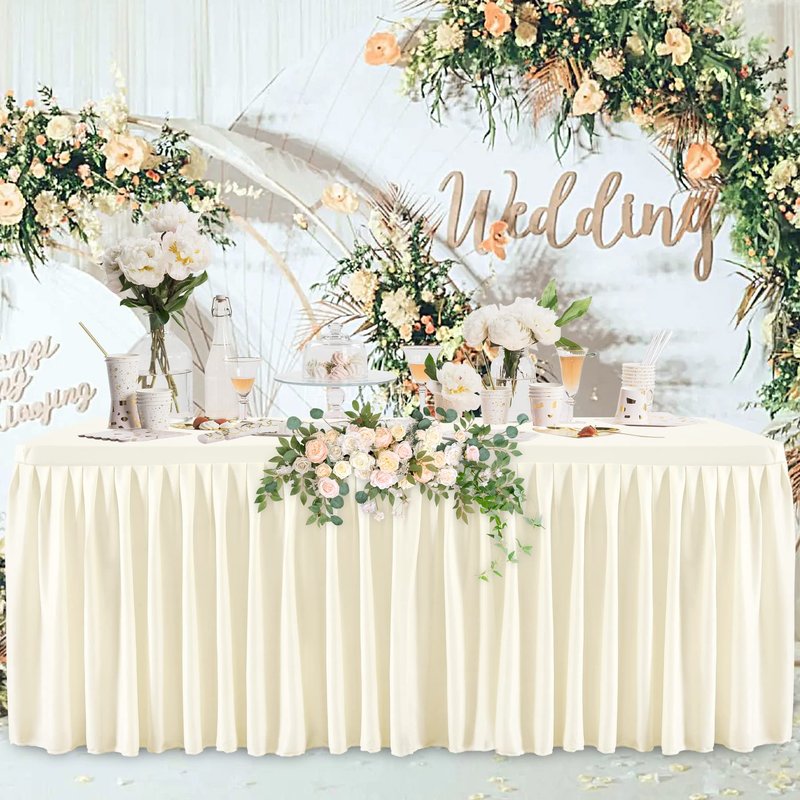 Suppromo Spandex Ivory Table Clothes for 6 ft Rectangle Tables, Wrinkle Free Fitted Tablecloths 6ft Stretchy Ruffle Table Cloth for Parties Weddings Birthday Banquet Baby Shower