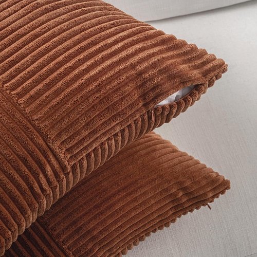 Fancy Homi Decorative Throw Pillow Covers - 2 Pack Rust Boho 18x18 Inch Soft Corduroy Accent Cushions | Farmhouse Fall Decor
