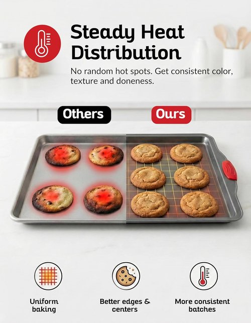 Boxiki Kitchen Non-Stick Baking Sheet - Durable 11x14 Inch Carbon Steel | Dent, Warp & Rust Resistant