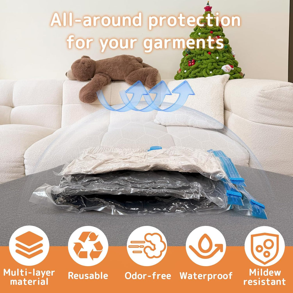 Skiennix Vacuum Bags - 12 Pack Compression Storage with Rechargeable Air Pump | Travel & Luggage Organizer