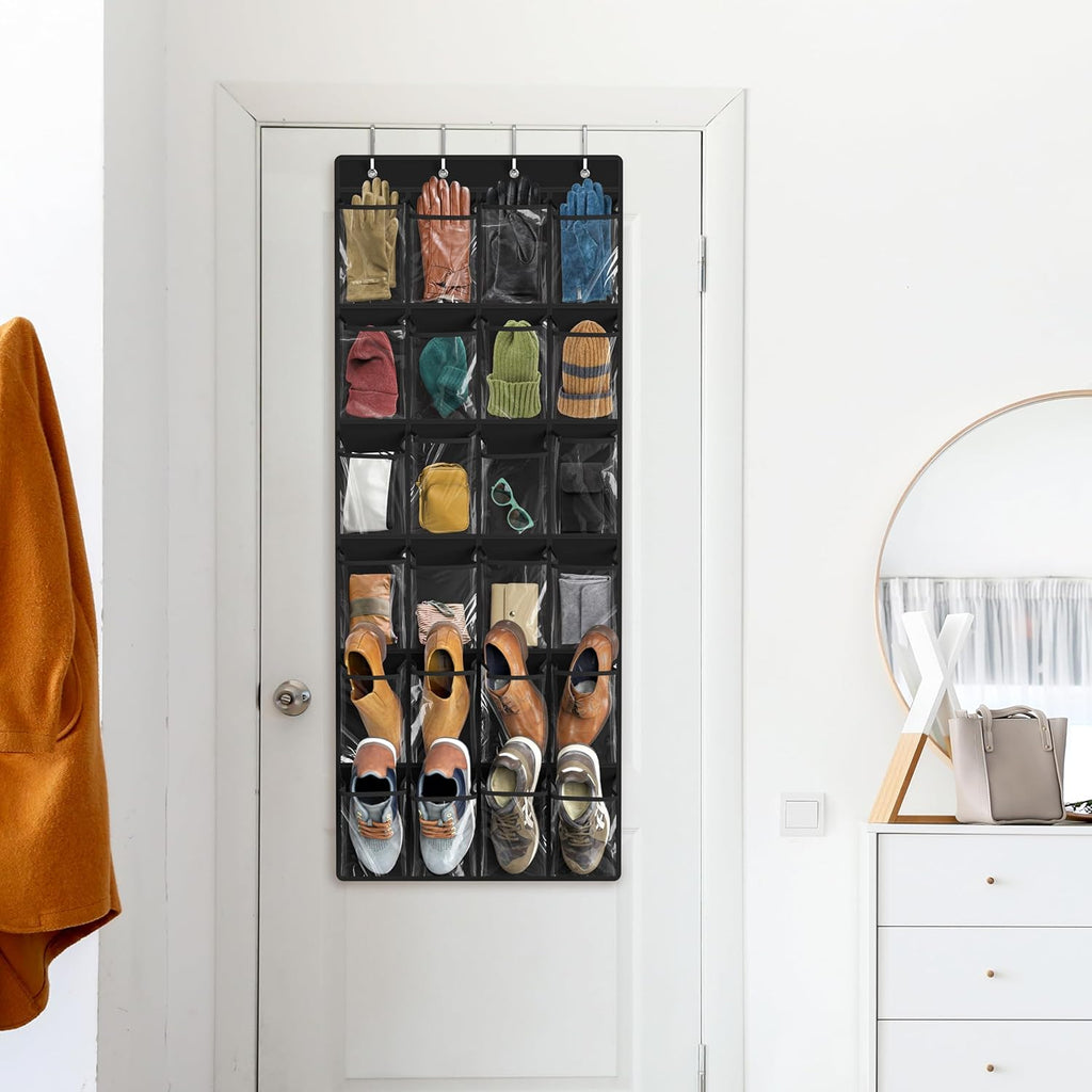 Simple Houseware 24-Pocket Over-The-Door Shoe Organizer - Large Clear Pockets, Black (56" x 22.5")