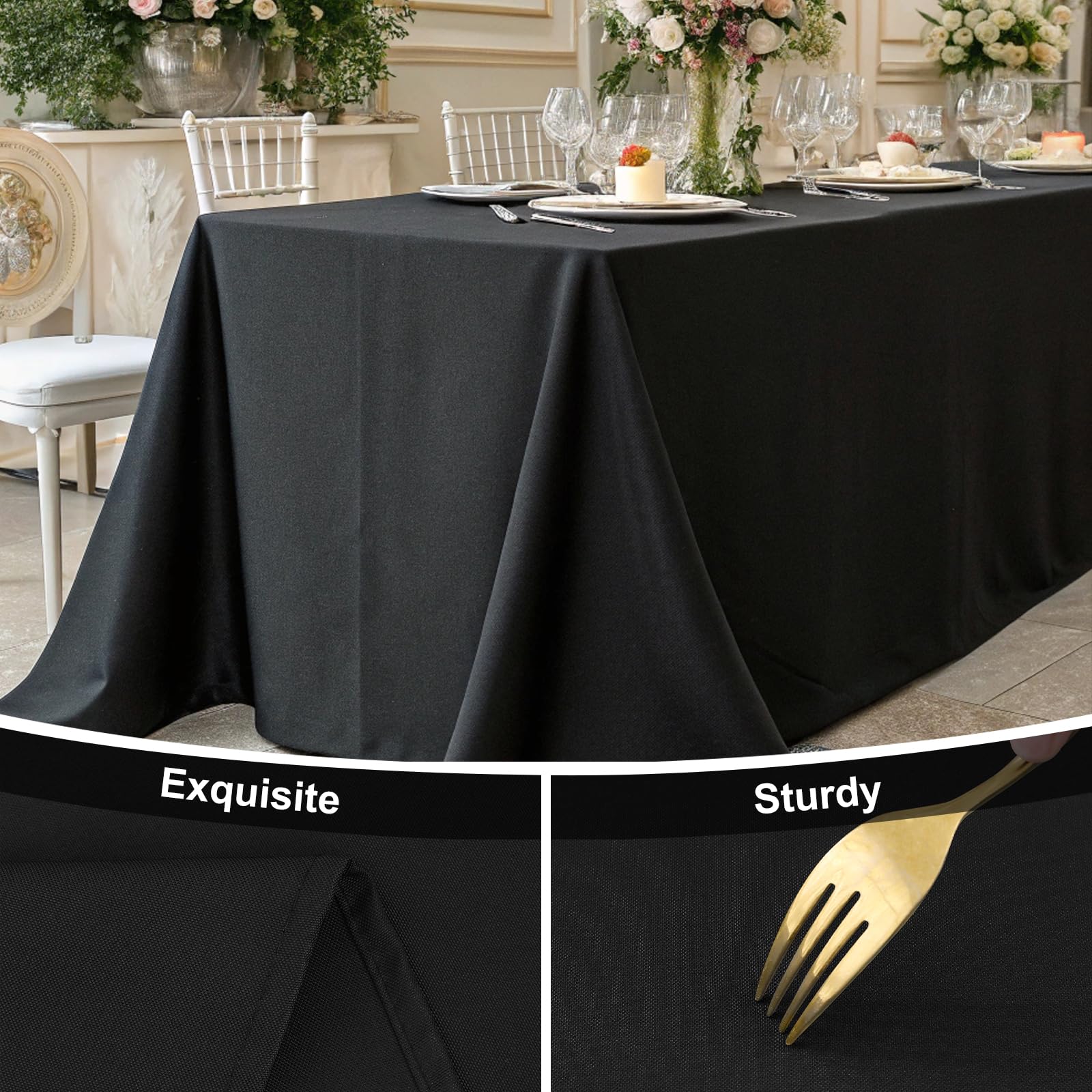 Smiry Rectangle Table Cloth, Waterproof Anti-Scratch Polyester Tablecloth, Decorative Washable Fabric Table Cover for Dining, Buffet, Parties and Outdoor, 52x70, Black