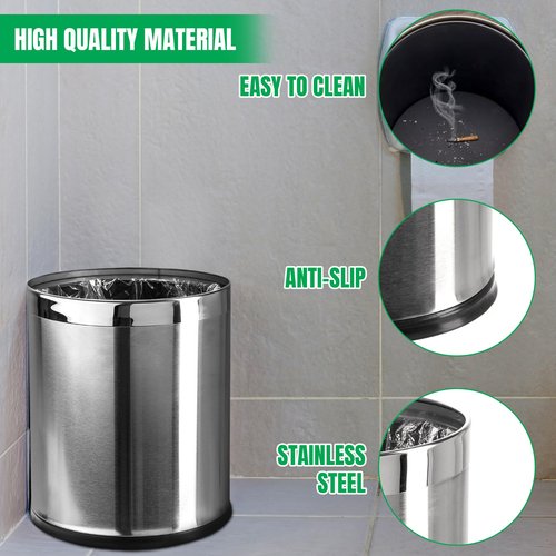 Brelso Small Office Trash Can, Open Top Small Wastebasket Bin, Stainless Steel Garbage Can, 'Invisi-Overlap' Metal Decorative Waste Basket for Powder Room, Vanity, Bathroom, Home, Modern
