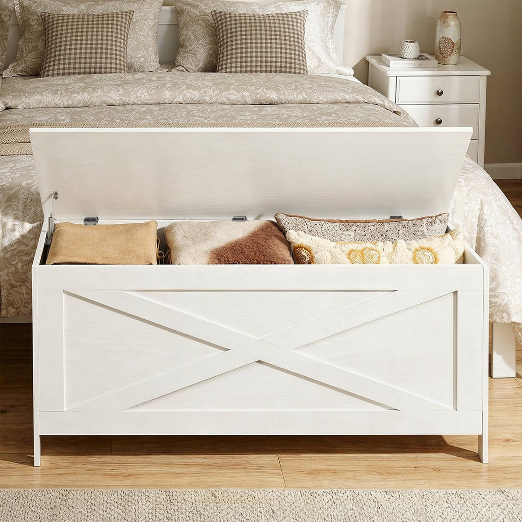 MAHANCRIS 39.4" Toy Chest, Sturdy Entryway Storage Chest with Safety Hinges, Retro Toy Box, Wooden Look Accent Furniture for Living Room, Bedroom, White SCWT48101Z1