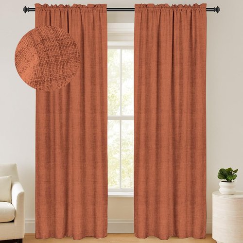 100% Blackout Shield Blackout Curtains - Thermal Insulated Rod Pocket Drapes | 50W x 108L, Orange, 2 Panels Set