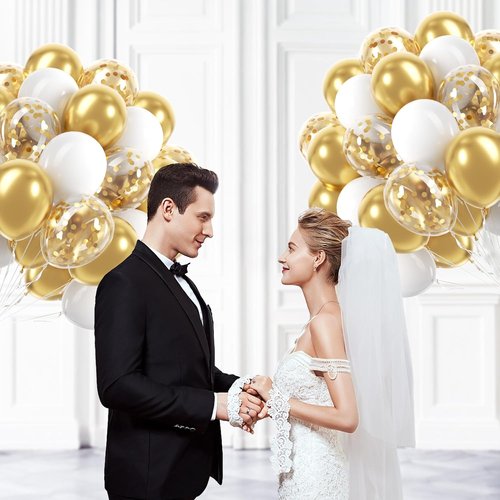 Gold and White Balloons by [Brand Name] - 60pcs 12-Inch Metallic Confetti for Weddings, Graduations & Birthdays