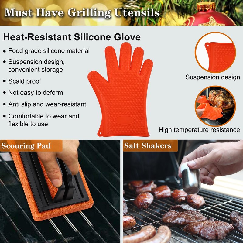 ROMANTICIST Professional Grade Griddle Accessories Kit - 30PCS Flat Top Grill Tools Set for Breakfast, Outdoor Grilling, Teppanyaki - Heavy Duty Griddle Spatula Scraper Burger Press - Ideal Grill Set