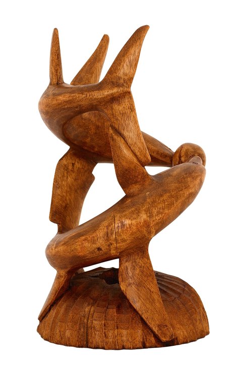 G6 Collection 12" Wooden Handmade Wine Rack Bottle Holder Free Standing Dolphin Wood Rustic Hand Carved Home Decor Accent Decoration Gift Bar Art Handcrafted Decorative Artwork Two Dolphins Wine