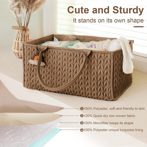 MOMINSIDE Diaper Caddy Organizer - Portable Nursery Storage Basket for Baby Essentials | Brown