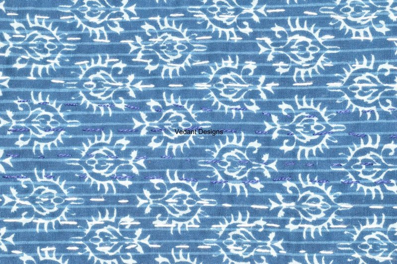 Vedant Designs Indigo Blue Cotton Kantha Quilt Twin Bedspread 90x60 Inch,Blue