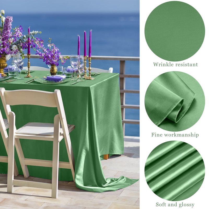 TURSTIN 4 Packs Gradient Sage Green Satin Tablecloth 102 x 58 Inch Overlay Satin Table Cover Rectangle Bright Silk Tablecloth Smooth Fabric Table Decoration for Wedding Banquet Party Events