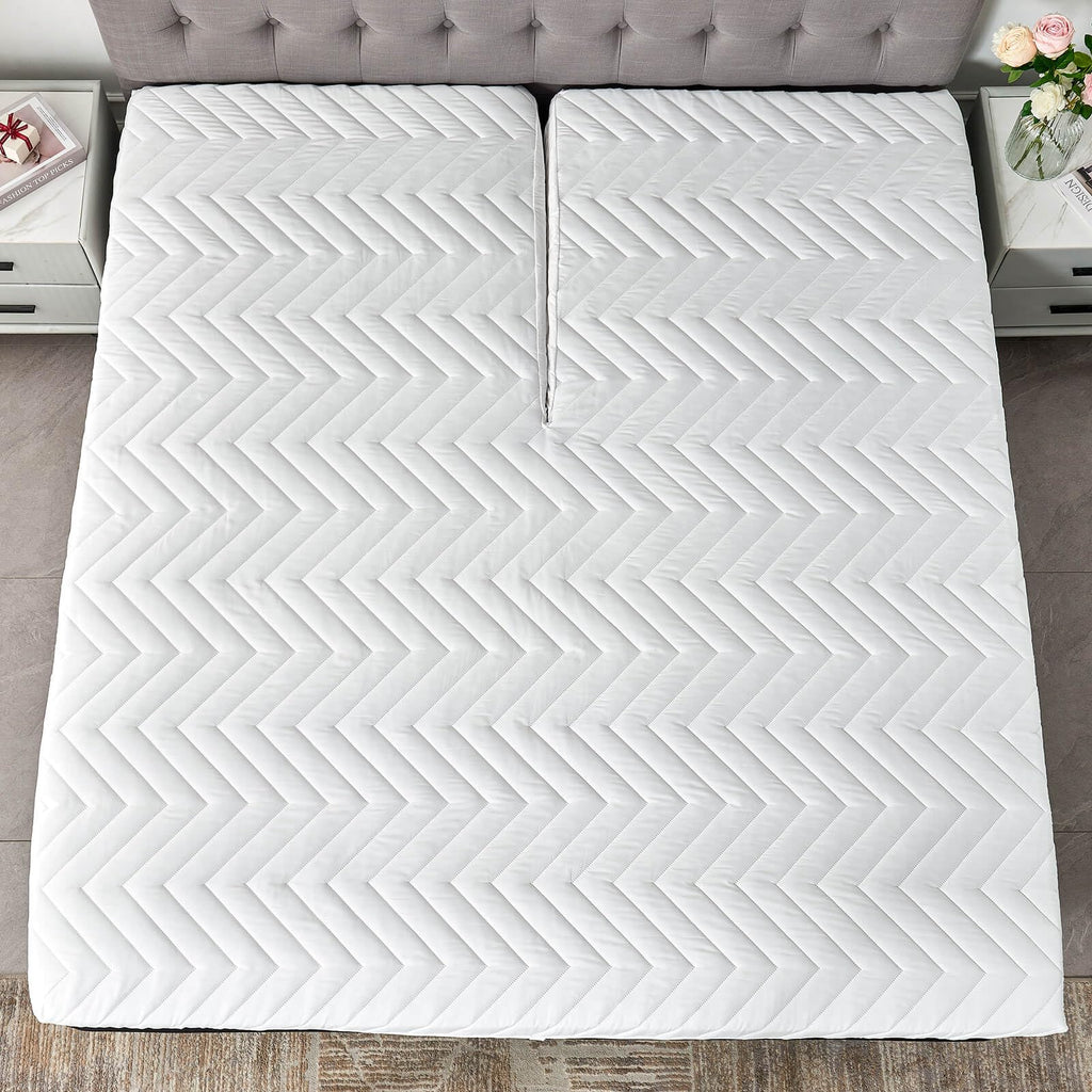 Kingnex Waterproof Quilted Split Top King Mattress Protector Pad for Adjustable Bed with Upper Flex Fitted Sheet Padded Mattress Cover 32-34 Split from Head