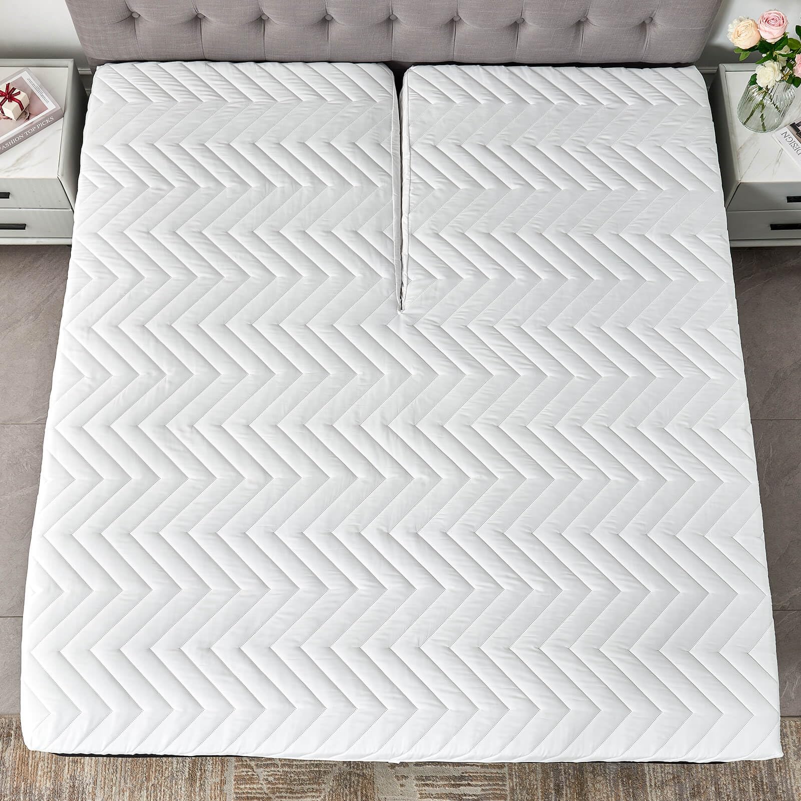 Kingnex Waterproof Quilted Split Top King Mattress Protector Pad for Adjustable Bed with Upper Flex Fitted Sheet Padded Mattress Cover 32-34 Split from Head