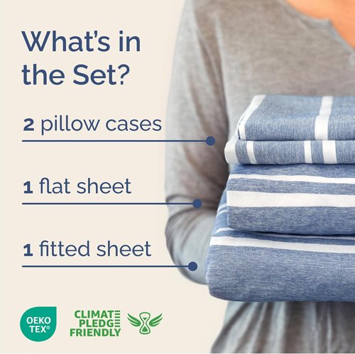 Cal King Size 4-Piece Sheet Set | Comfy Cooling Bed Sheets - Luxury Hotel Quality - Deep Pockets, Wrinkle-Free - Oeko-Tex Certified - Blue Stripes