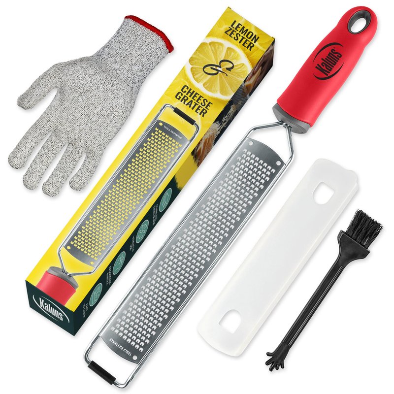 Lemon Zester & Parmesan Cheese Grater - Premium Citrus Zester Graters For kitchen W Stainless Steel, For Chocolate, Garlic, Ginger, Nutmeg, Fruits, Vegetables - Bonus Cleaning Brush & Glove