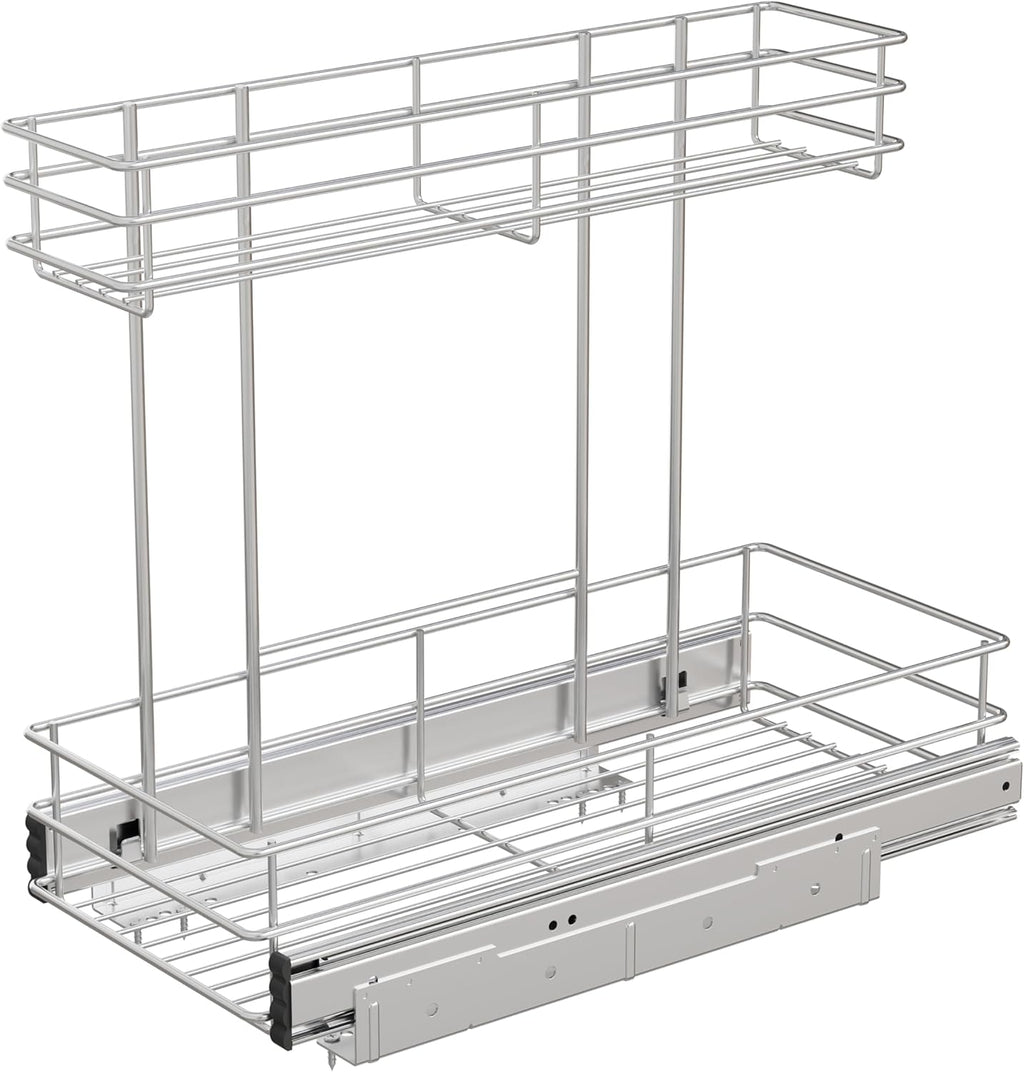 Under Sink Organizer - 2-Tier Pull-Out Cabinet Storage | Chrome Plated, 9"W x 18.5"D