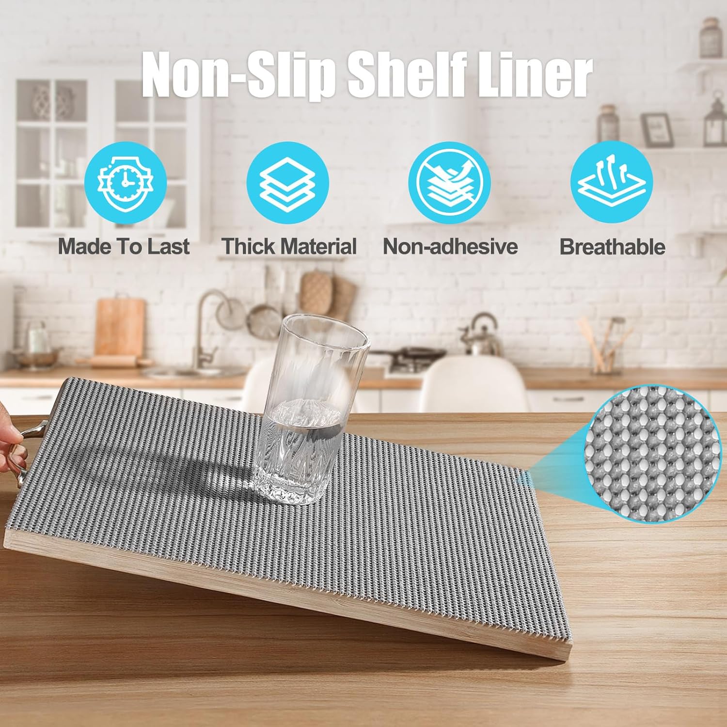 Songrey Non-Adhesive Drawer Liner - 12IN x 20FT Non-Slip Cabinet Mat for Kitchen & Bathroom (Dark Gray)
