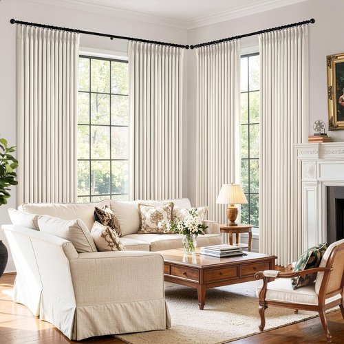 MIULEE 100% Blackout Curtains - 90 Inch Long Thick Linen Drapes | 4 Panel Set in Birch for Bedroom & Living Room