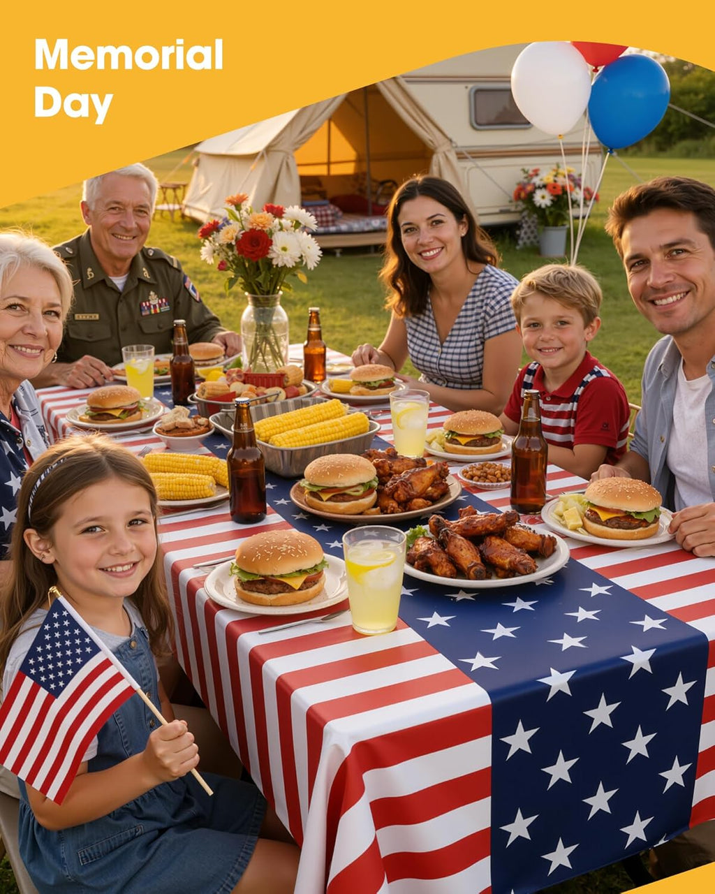 Niuara American Flag Tablecloth - 4 Pack Disposable 54" x 108" Patriotic Table Covers for 4th of July Celebrations