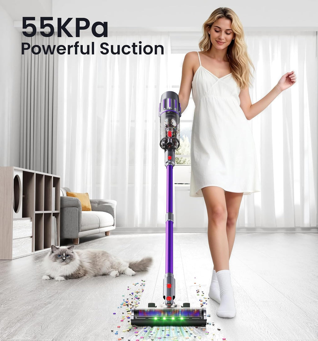 Skiennix Cordless Vacuum Cleaner - 650W, 55KPA Suction, 80 Minutes Runtime, Smart Display, Anti-Tangle Brush