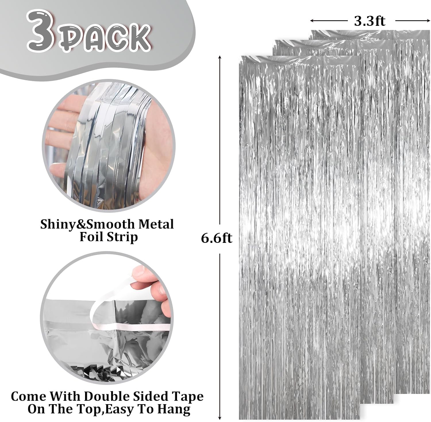Voircoloria Foil Fringe Backdrop Curtains - 3.3 x 6.6 Ft Tinsel Streamers for Parties | Silver