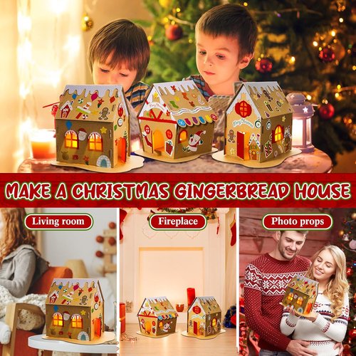 Hiboom Christmas Gingerbread House Kit - 15 Sets of Cardboard DIY Holiday Crafts for Festive Parties