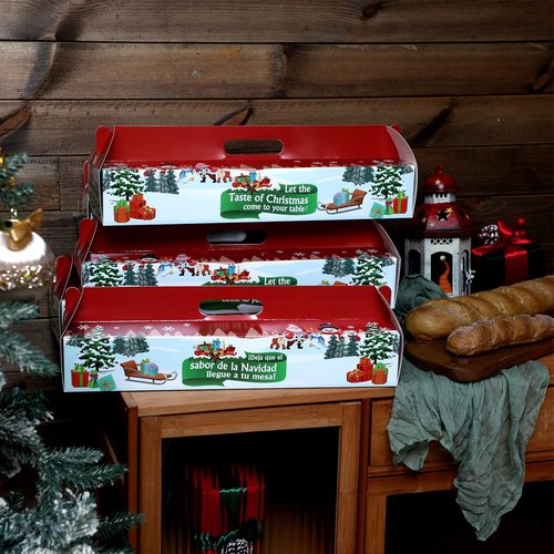 Cholemy 25 Pcs Christmas Ham Bread Boxes Containers 18" x 4.75" x 3" Paperboard Baking Bakery Box Bags for Homemade Bread Holiday Packaging Gift Giving with Handle (Non Window)