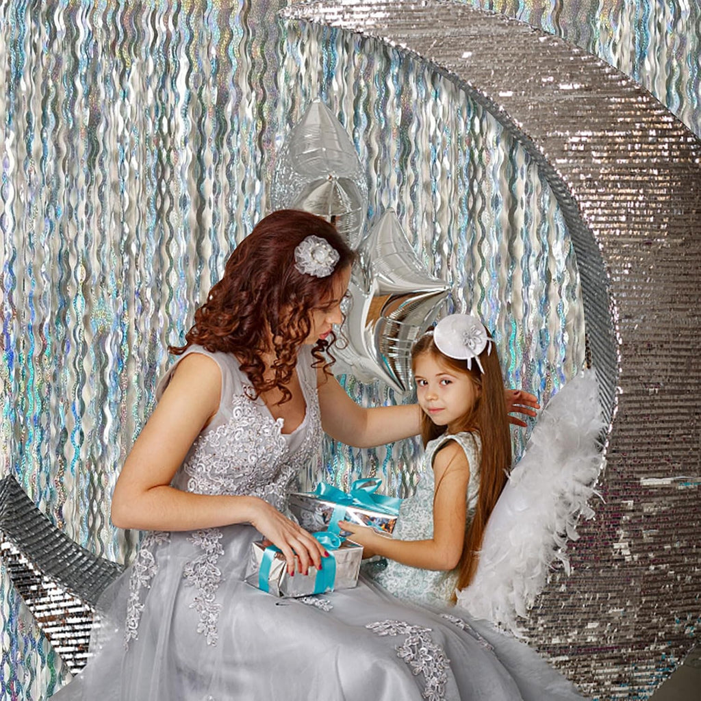 Skiennix Tinsel Foil Fringe Curtains - Sparkling Wavy Backdrop for Party Decorations | Birthday & Wedding Events