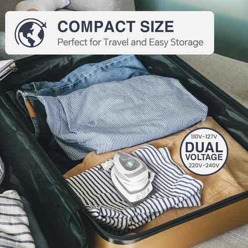 Beautural Mini Travel Steam Iron - Dual Voltage, Temperature Control, Non-Stick Soleplate | Ideal for Sewing & Quilting