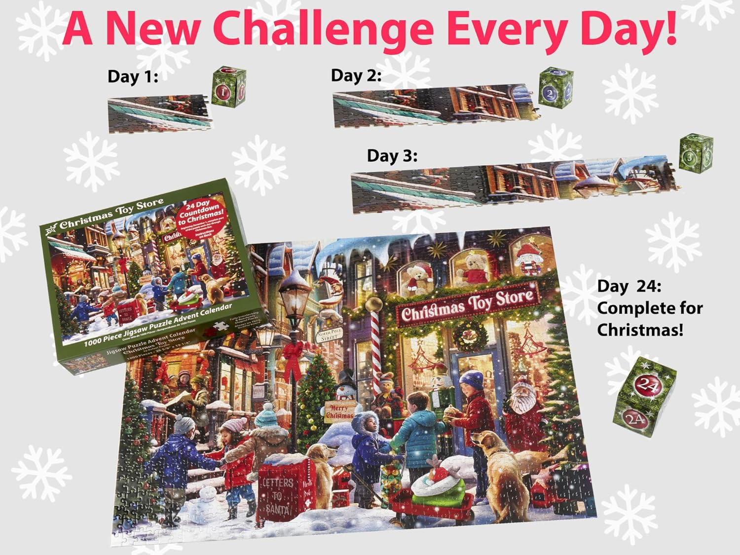 Vermont Christmas Company Jigsaw Puzzle Advent Calendar - 1000 Pieces | 24 Sections for Holiday Fun