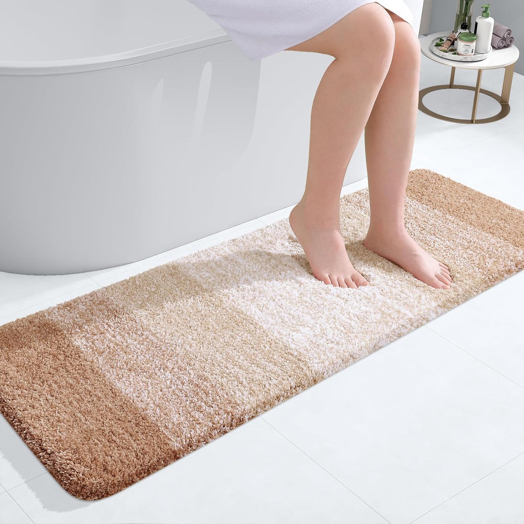 OLANLY Bathroom Runner Rug - Extra Soft Microfiber Mat with Rubber Backing | 47x17 Inches, Quick Dry, Beige