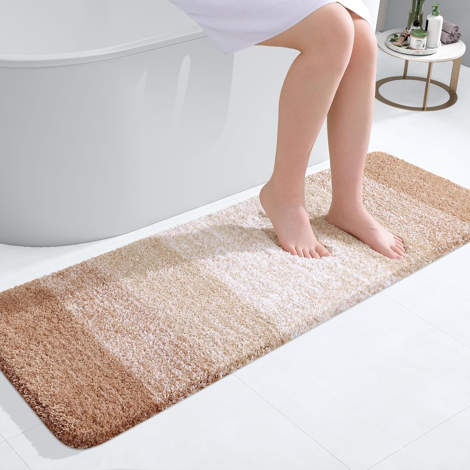 OLANLY Bathroom Runner Rug - Extra Soft Microfiber Mat with Rubber Backing | 47x17 Inches, Quick Dry, Beige