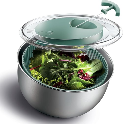 COOK WITH COLOR Stainless Steel Salad Spinner - 5 Qt Lettuce Washer & Vegetable Dryer | Non-Slip Base & Auto Stop Brake