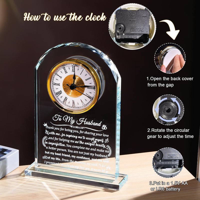 Arikyrist Gifts for Husband from Wife Romantic Anniversary Wedding Gift for Men Glass Clock to My Husband Birthday Ideas Crystal I Love You Keepsakes on Valentine's Fathers Day Christmas Home Decor