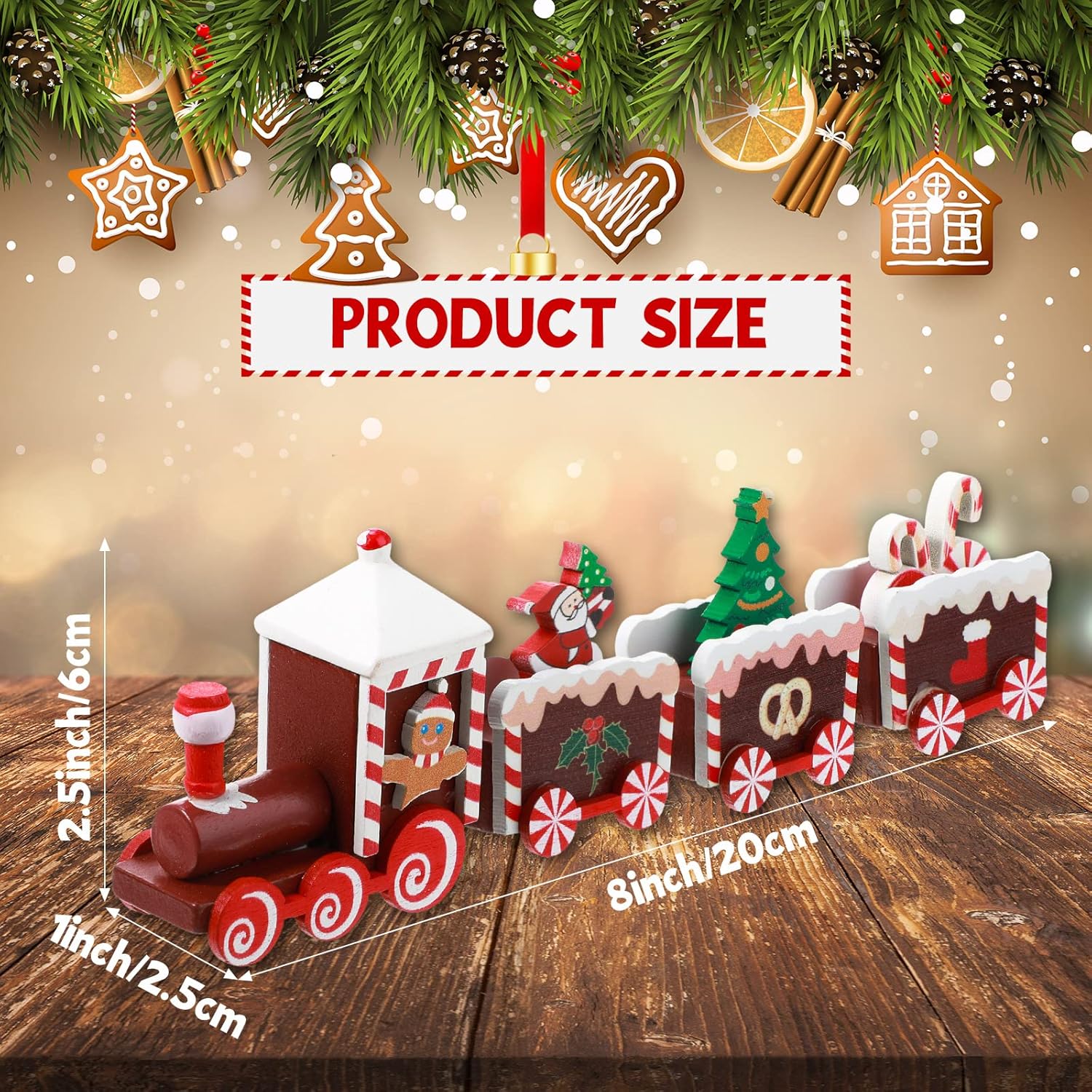 Yulejo Christmas Train | Painted Wooden Decoration for Mini Tree | Santa Claus Red Ornament