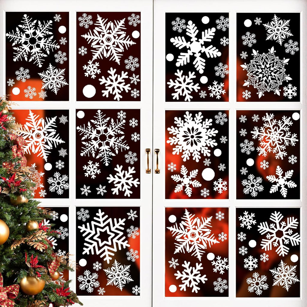 White Snowflake Window Clings by [Brand Name] - 180PCS PVC Static Stickers for Holiday Decorations